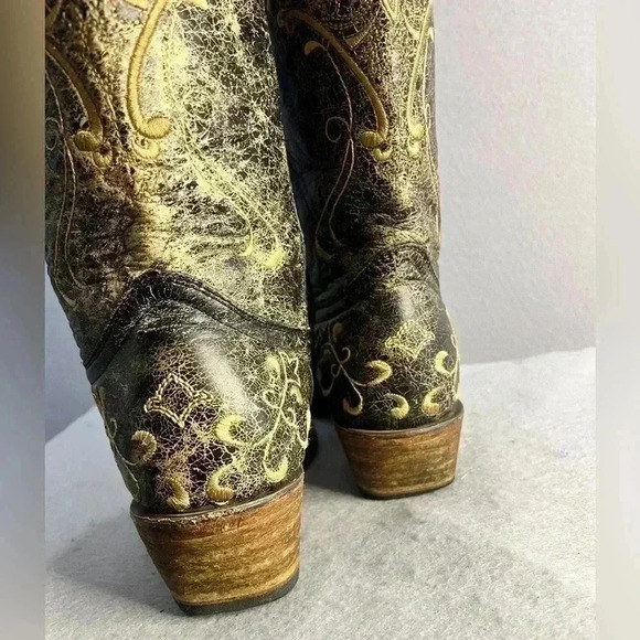 CIRCLE G by Corral WOMEN'S CRACKLE EMBROIDERED WESTERN BOOTS SNIP TOE BLACK - Picture 8 of 13
